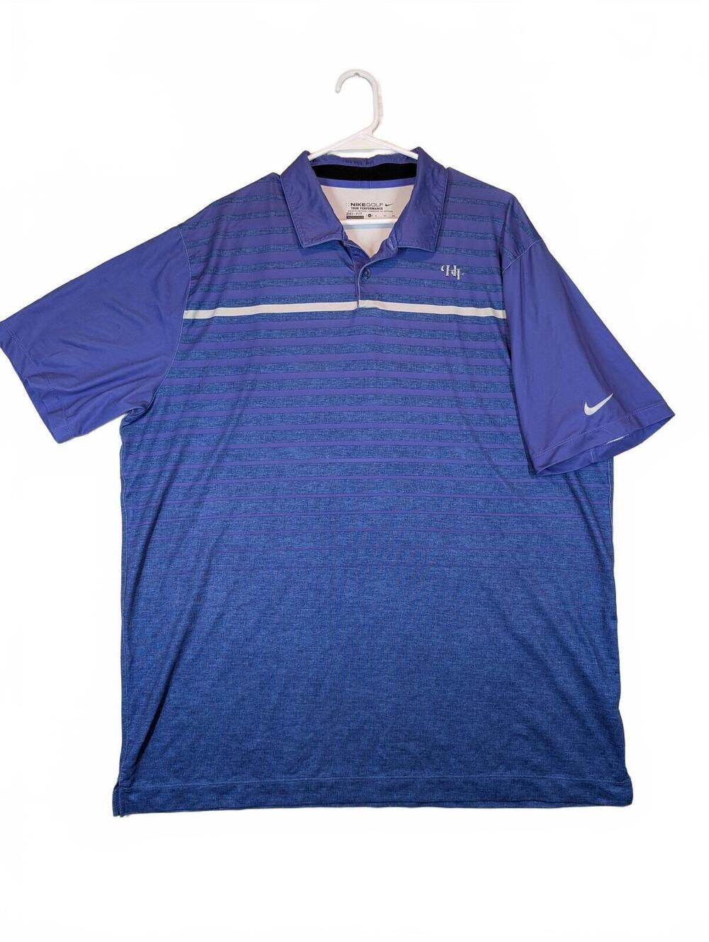 Nike Golf Tour Performance Striped Gradient Dri-FIT Polo Mens XL Purple Blue
